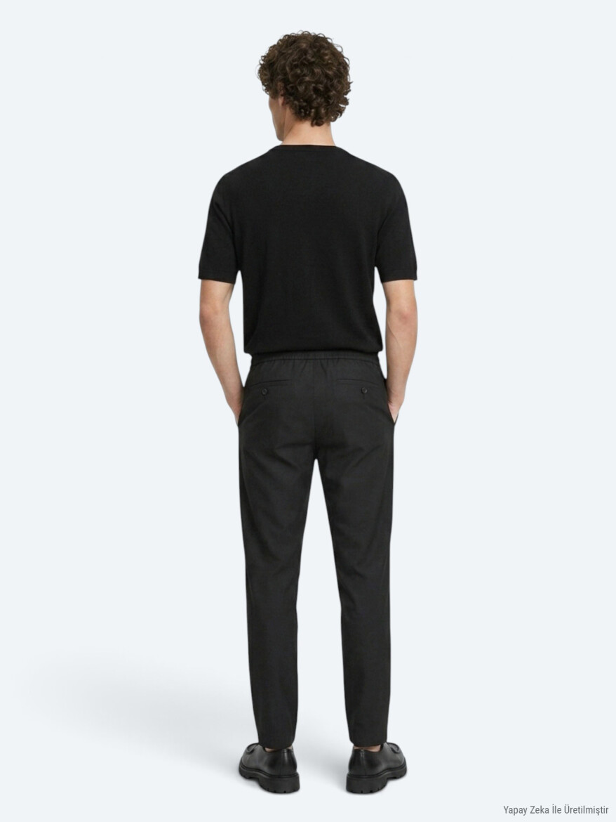 Black Weaving Jogging Fit Casual Trousers - 5