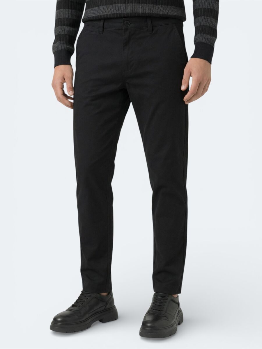 Black Weaving Jogging Fit Casual Trousers - 2