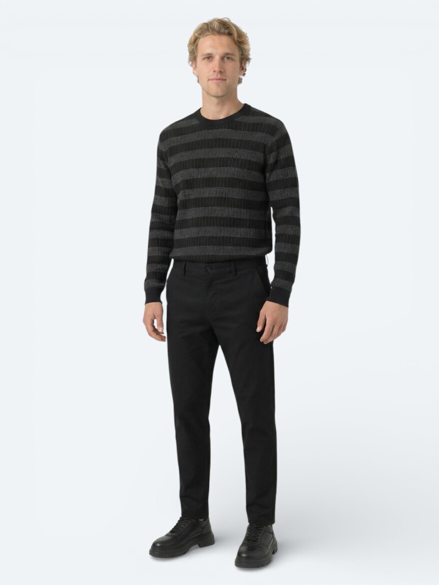 Black Weaving Jogging Fit Casual Trousers - 1