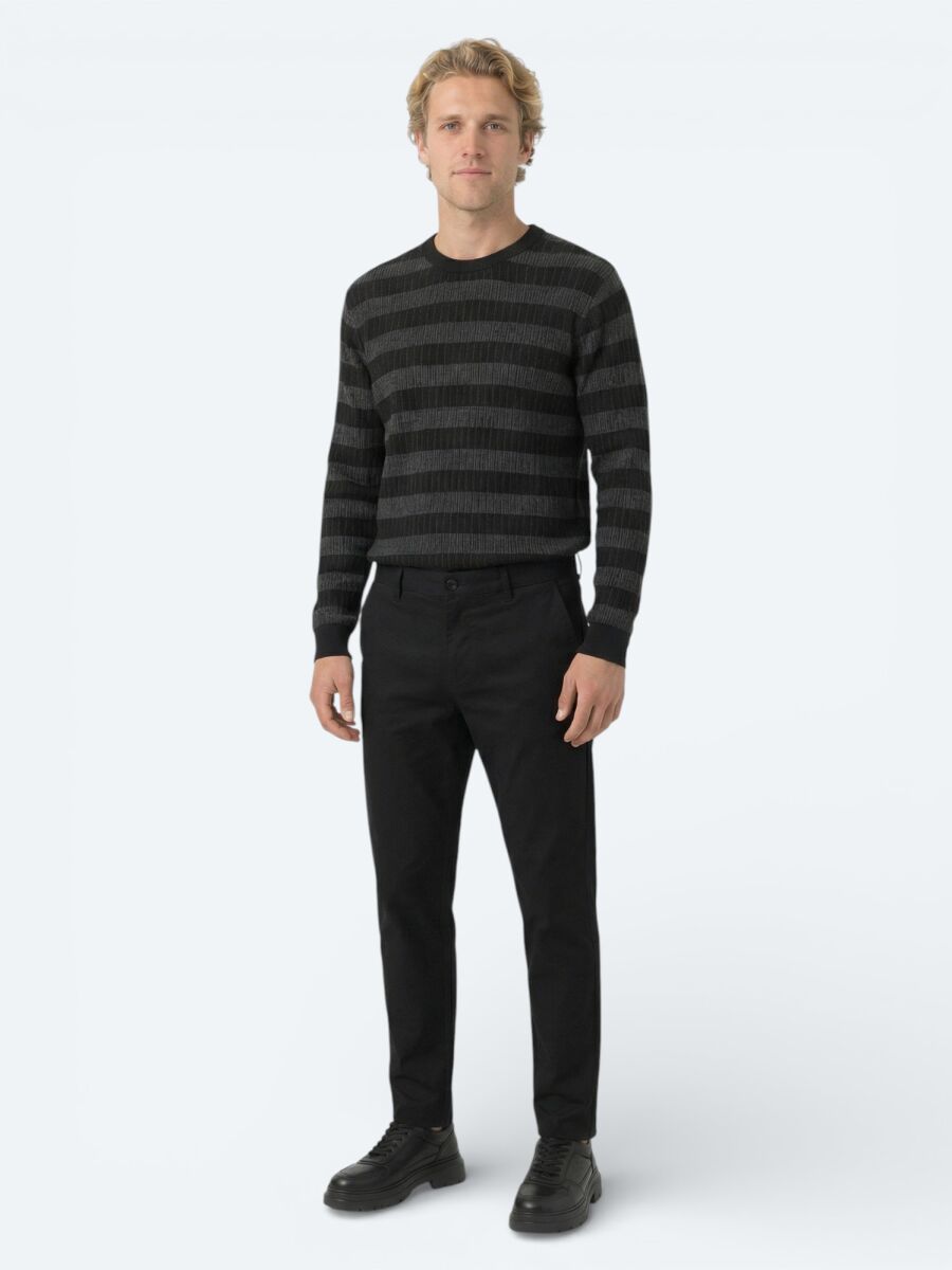 Black Weaving Jogging Fit Casual Trousers - 1