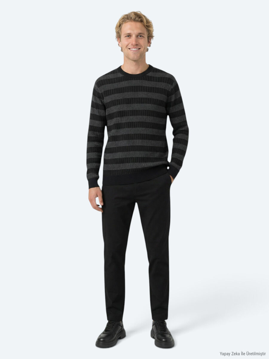 Black Weaving Jogging Fit Casual Trousers - 3