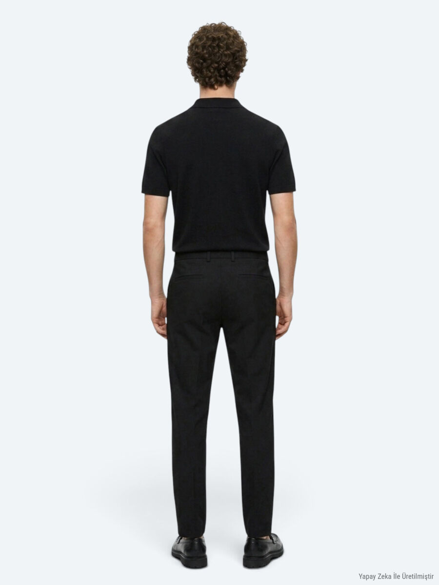 Black Weaving Jogging Fit Casual Trousers - 5