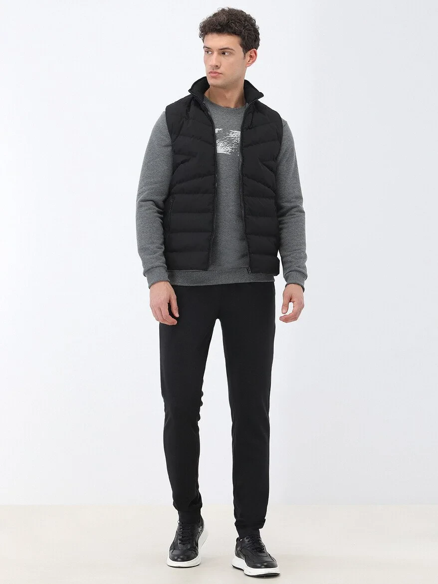 Black Weaving Puffer Vest - 2