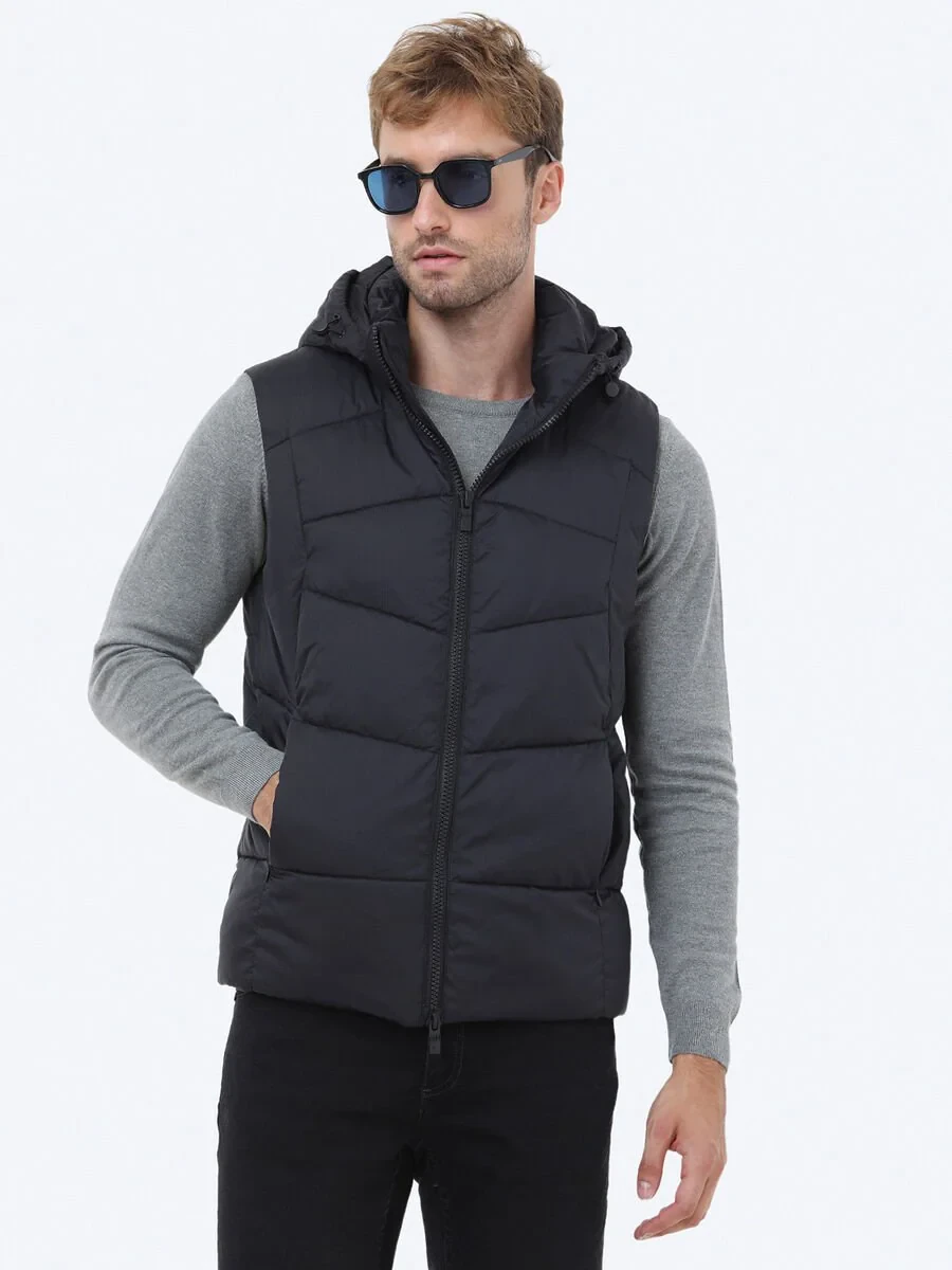 Black Weaving Puffer Vest - 3