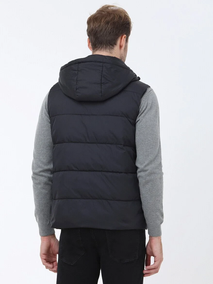 Black Weaving Puffer Vest - 5