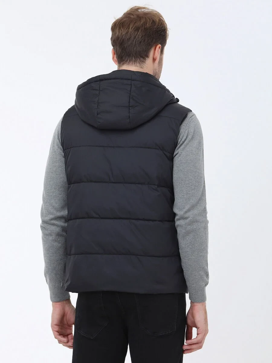 Black Weaving Puffer Vest - 5
