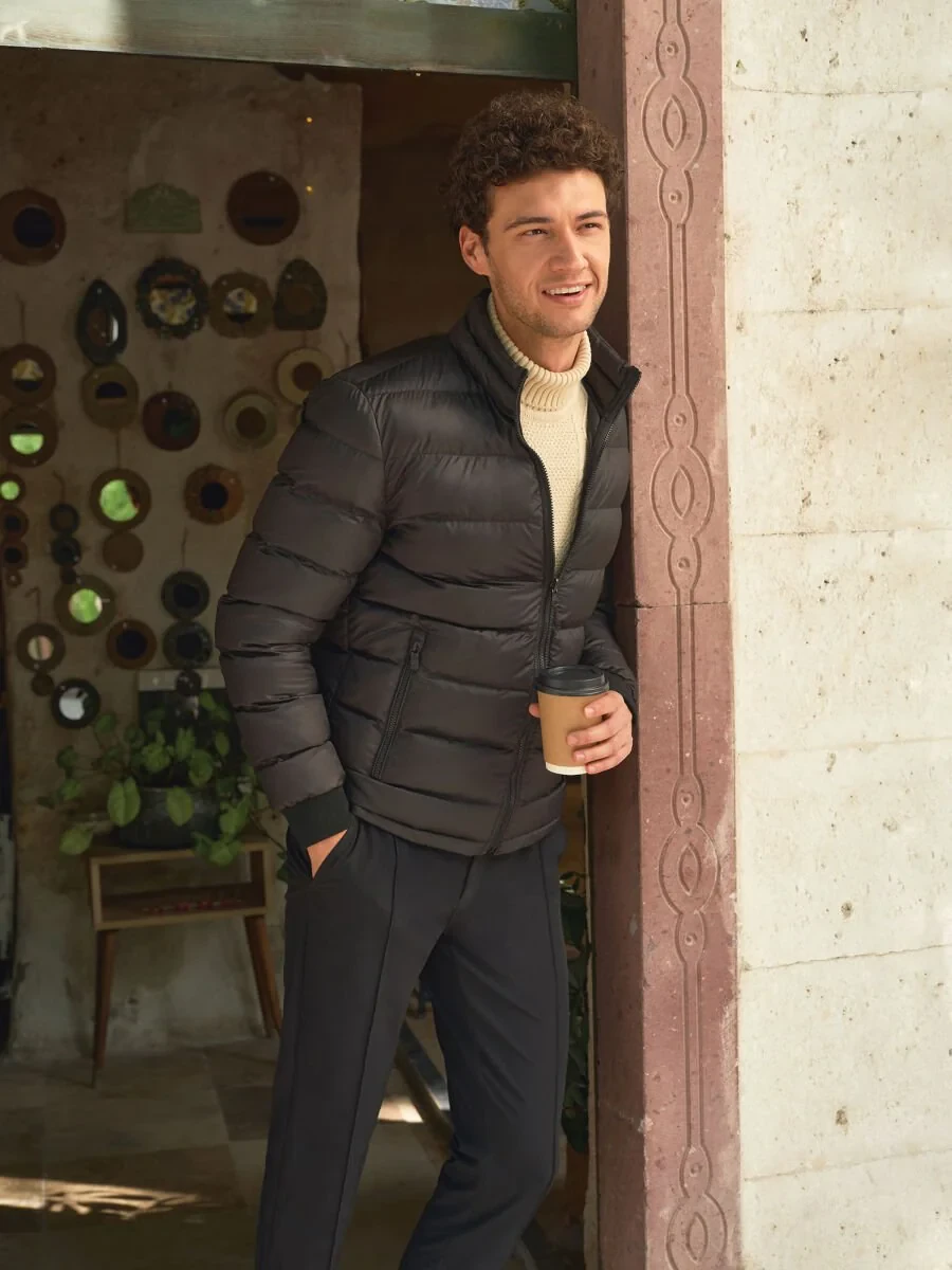 Black Weaving Rain Coat - 1