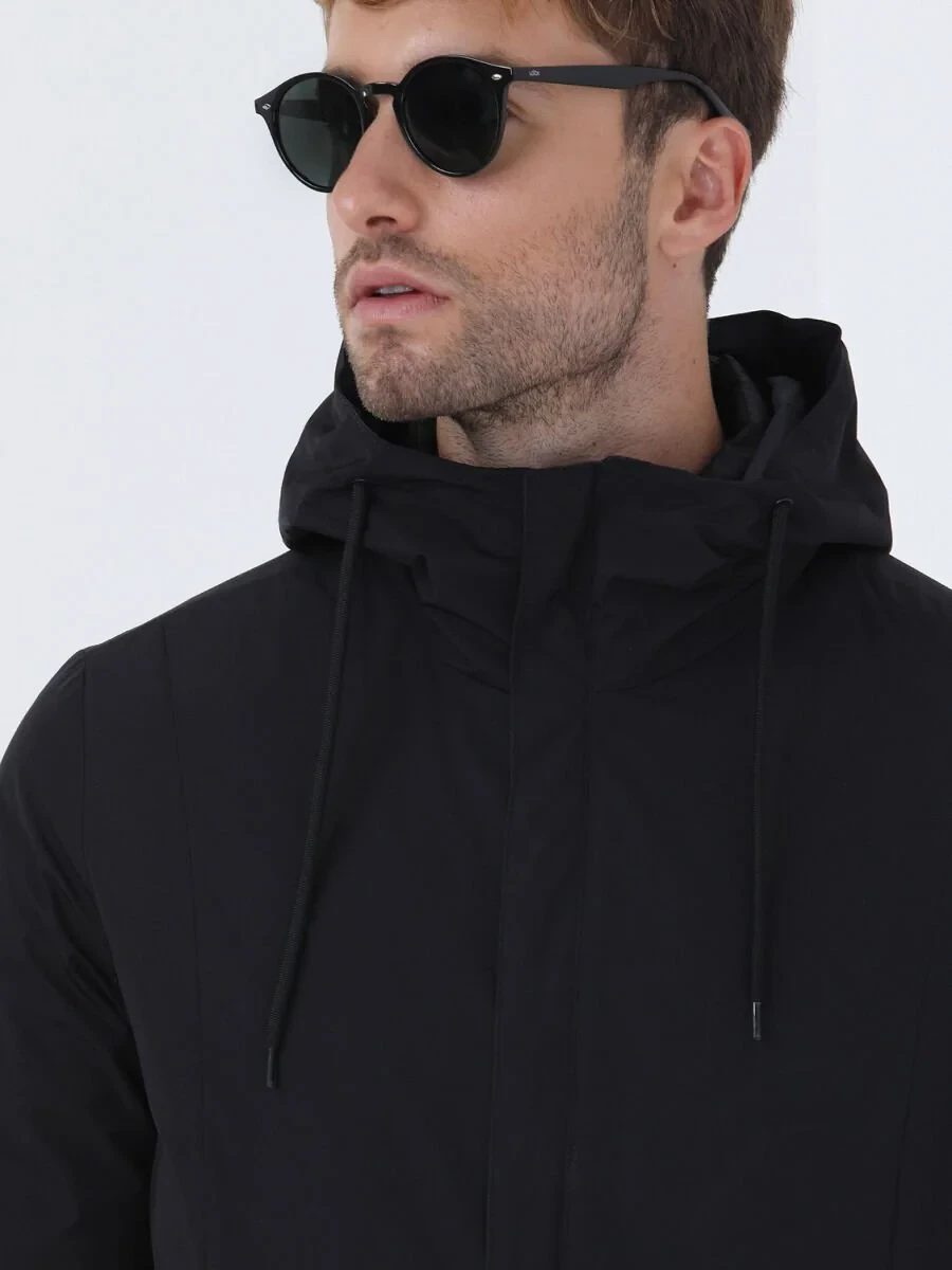 Black Weaving Rain Coat - 6
