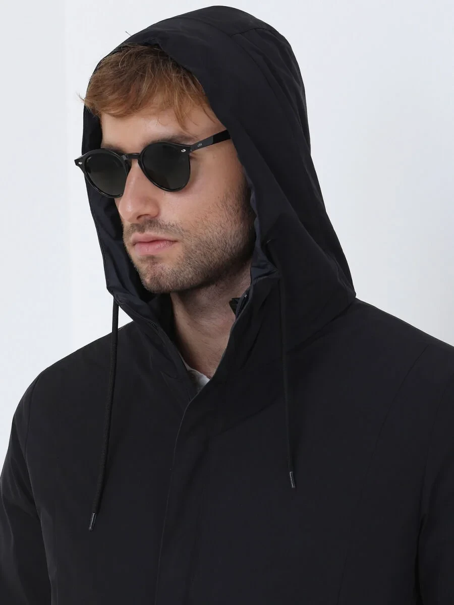 Black Weaving Rain Coat - 7