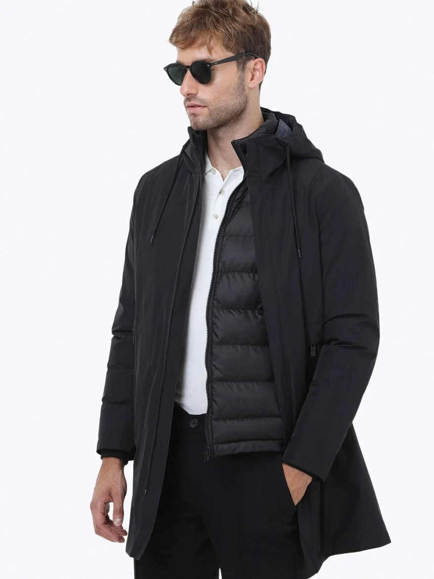 Black Weaving Rain Coat - 13