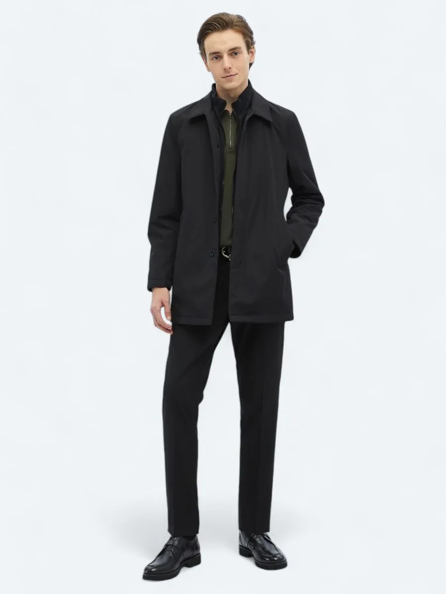 Black Weaving Rain Coat - 2