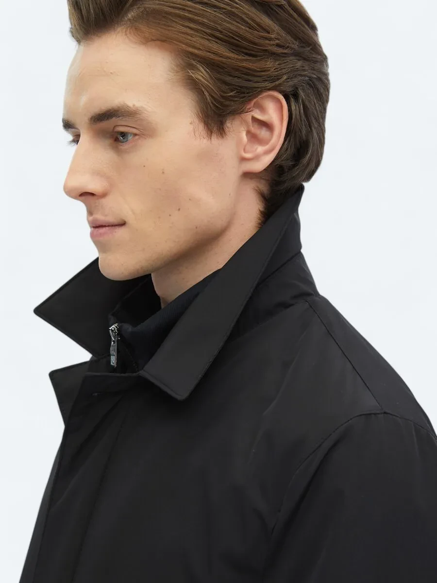 Black Weaving Rain Coat - 5