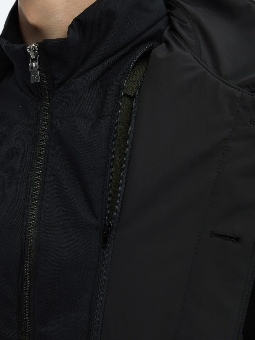 Black Weaving Rain Coat - 6
