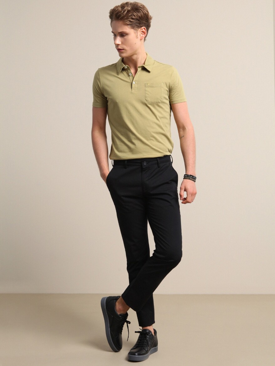 Black Weaving Regular Fit Casual Cotton Blended Trousers - 1