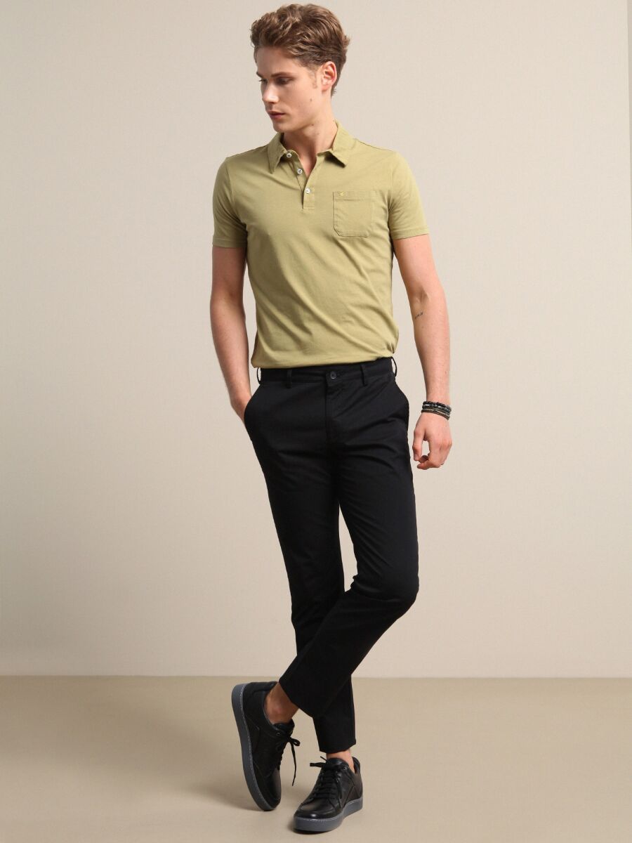 Black Weaving Regular Fit Casual Cotton Blended Trousers - 1