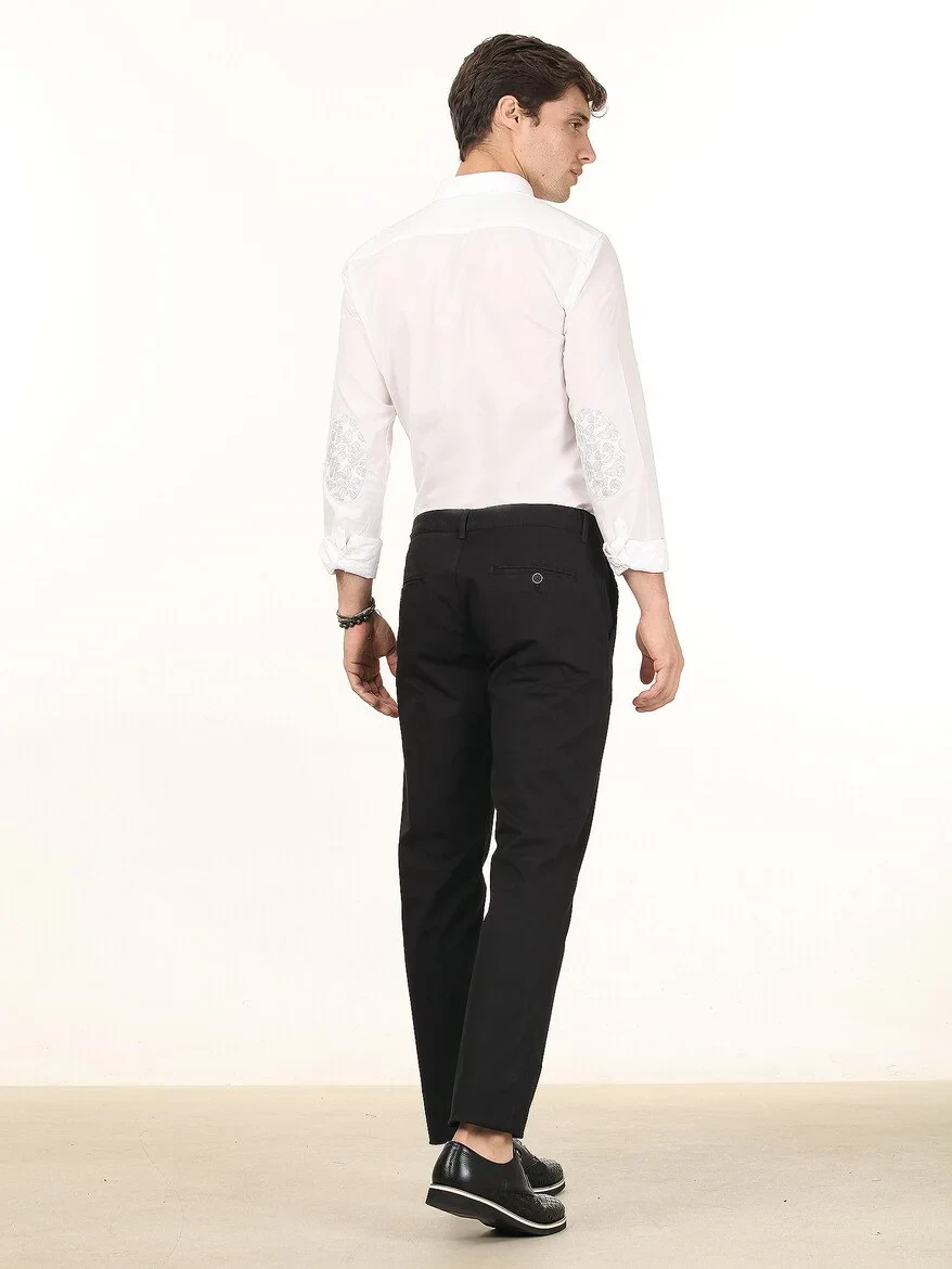 Black Weaving Regular Fit Casual Cotton Blended Trousers - 4