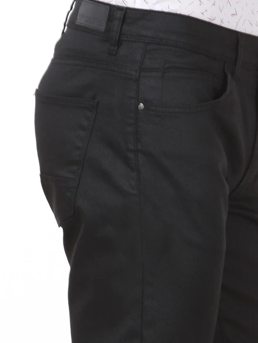Black Weaving Regular Fit Casual Cotton Blended Trousers - 2