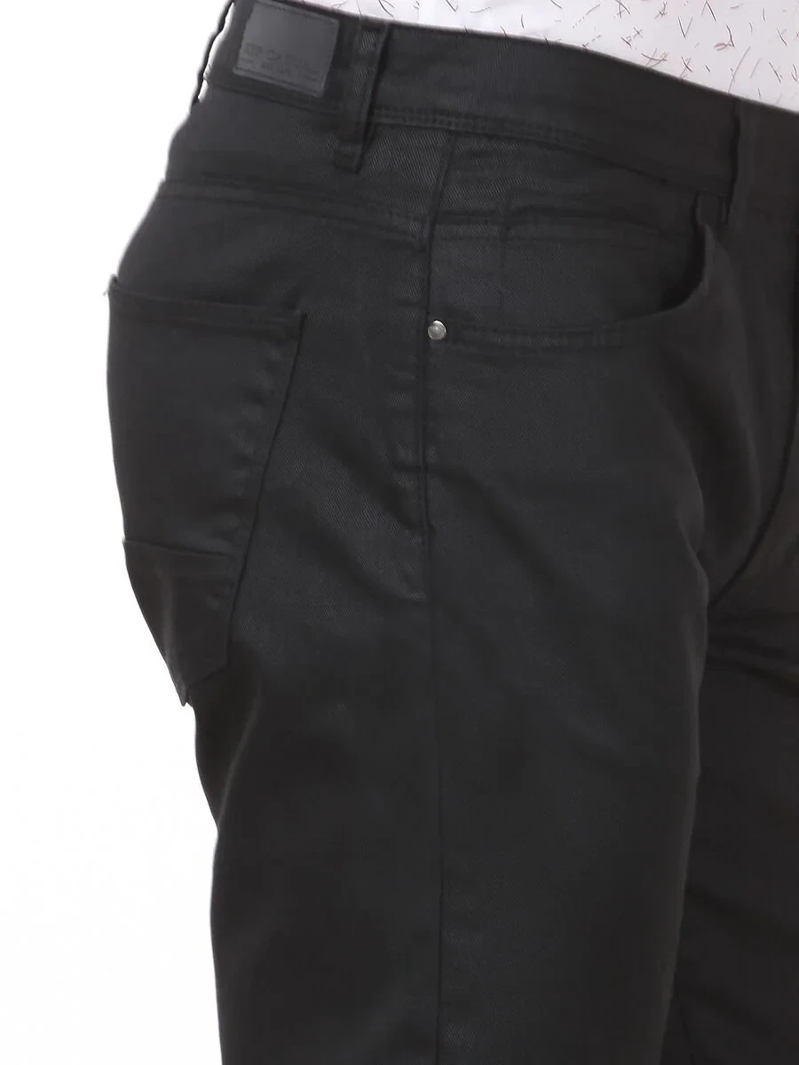 Black Weaving Regular Fit Casual Cotton Blended Trousers - 2