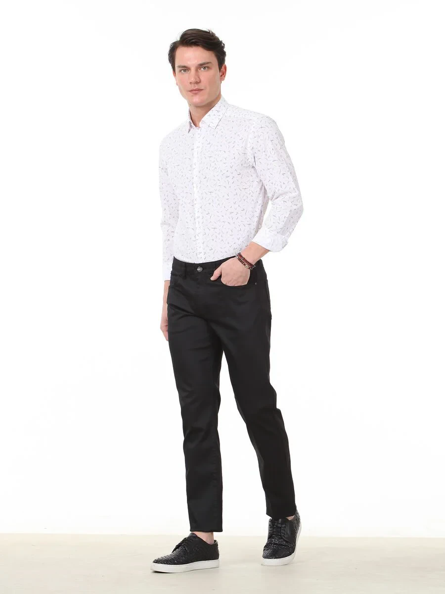 Black Weaving Regular Fit Casual Cotton Blended Trousers - 3