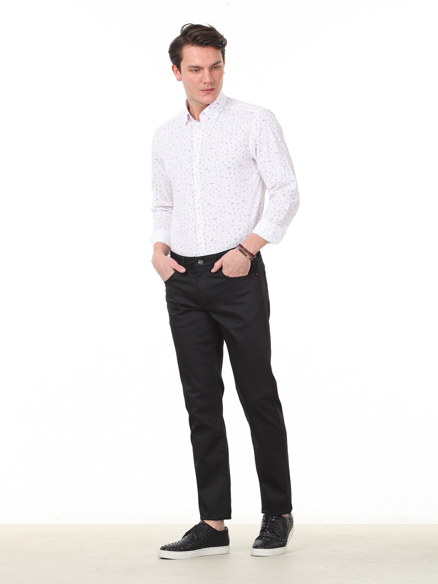 Black Weaving Regular Fit Casual Cotton Blended Trousers - 1