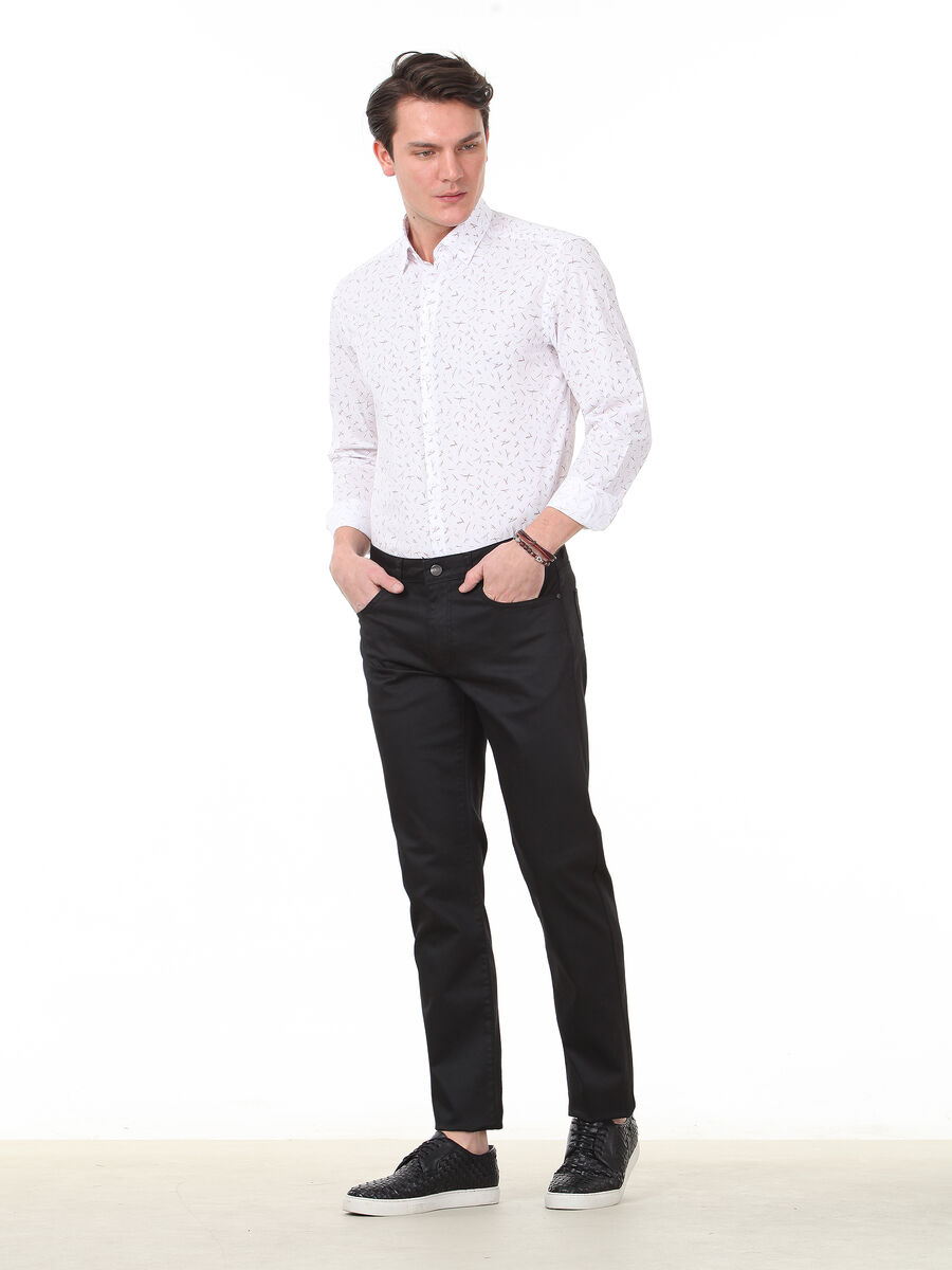 Black Weaving Regular Fit Casual Cotton Blended Trousers - 1