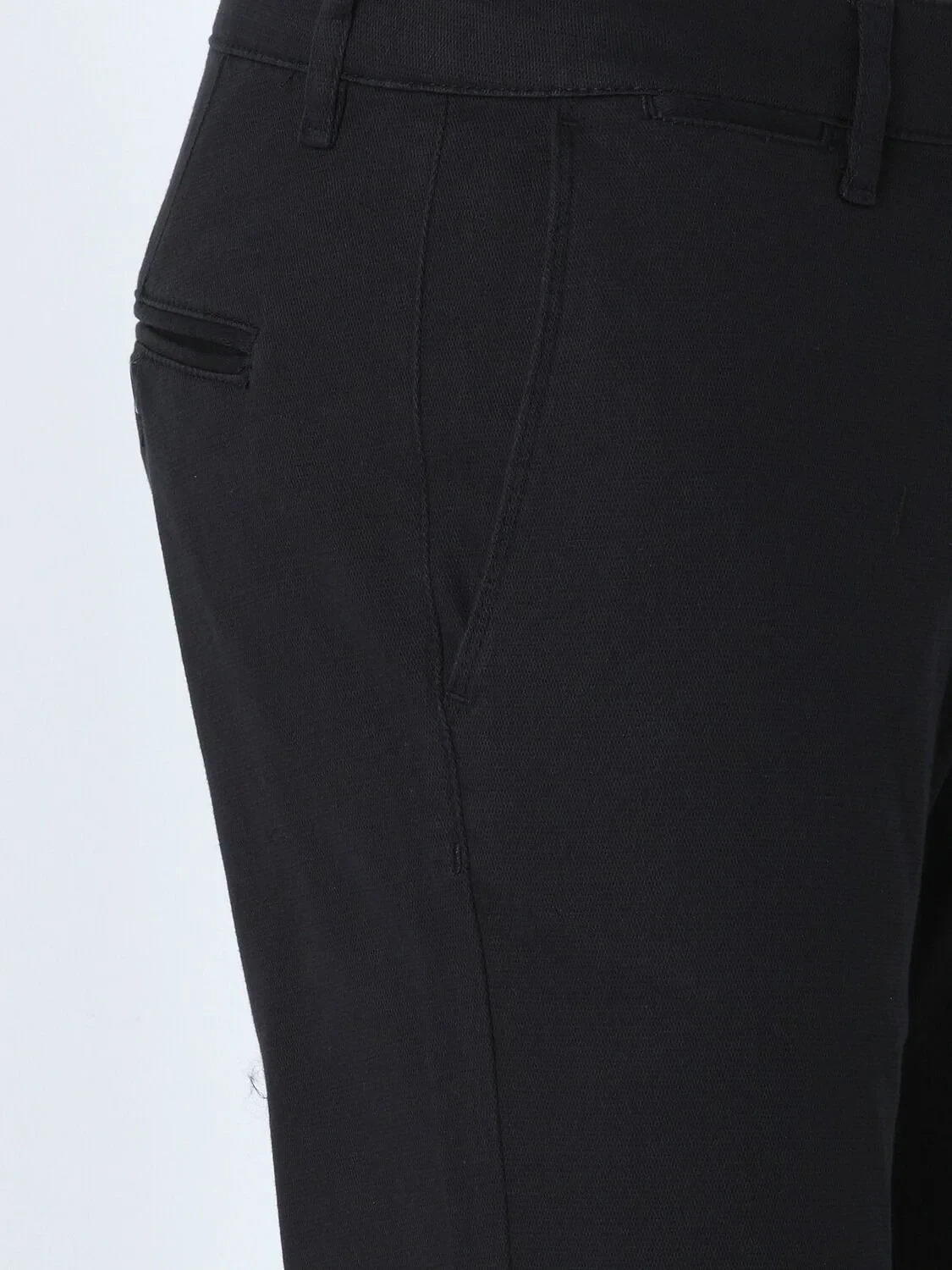 Black Weaving Regular Fit Casual Cotton Blended Trousers - 2