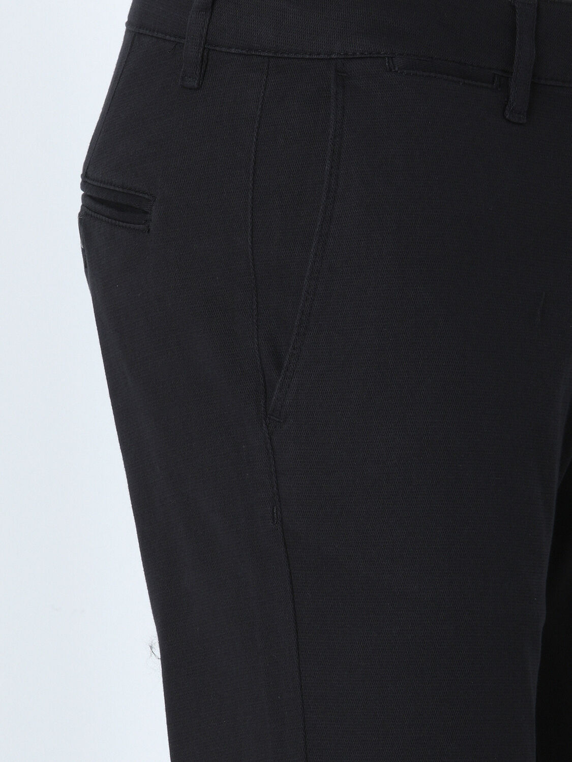 Black Weaving Regular Fit Casual Cotton Blended Trousers - 2
