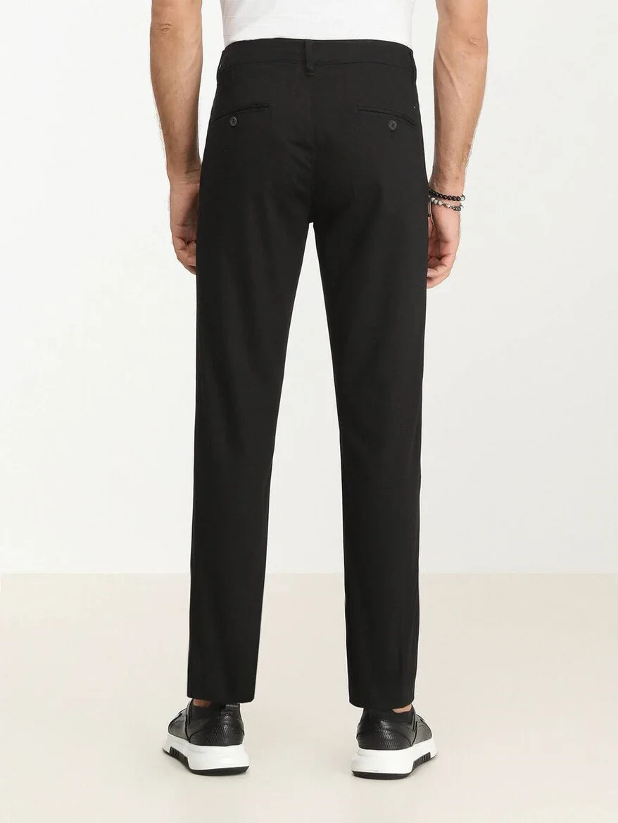 Black Weaving Regular Fit Casual Cotton Blended Trousers 