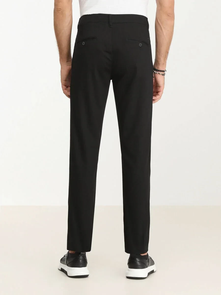 Black Weaving Regular Fit Casual Cotton Blended Trousers - 4