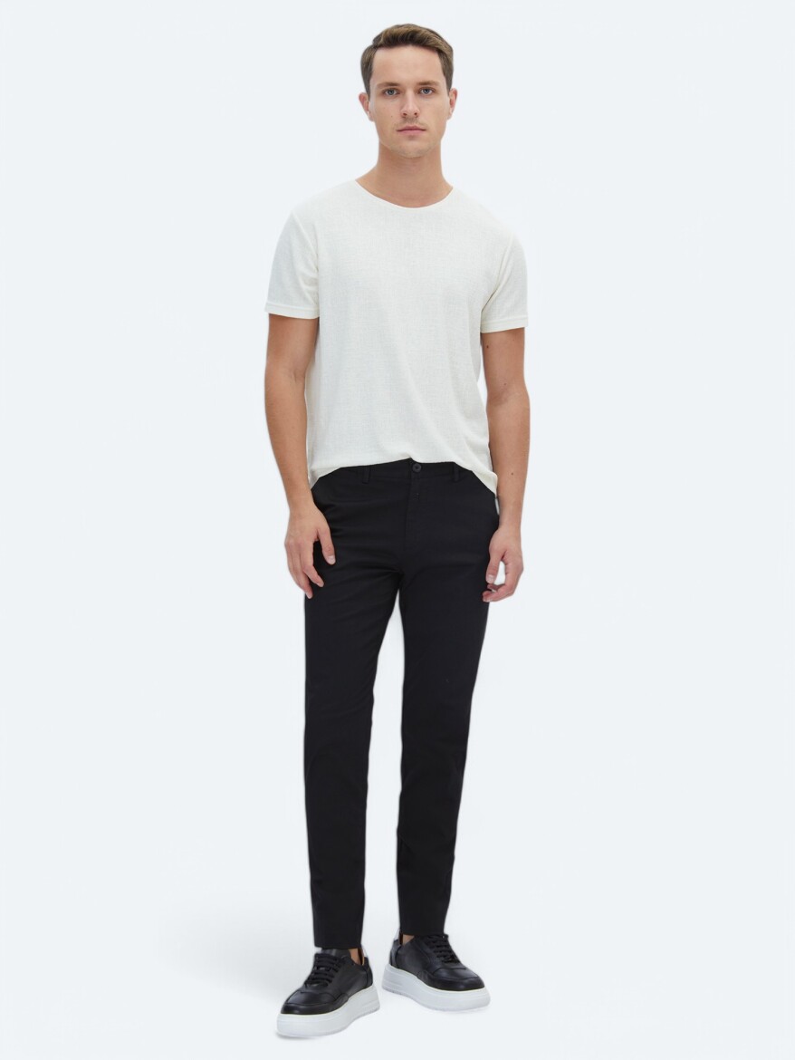 Black Weaving Regular Fit Casual Cotton Blended Trousers 