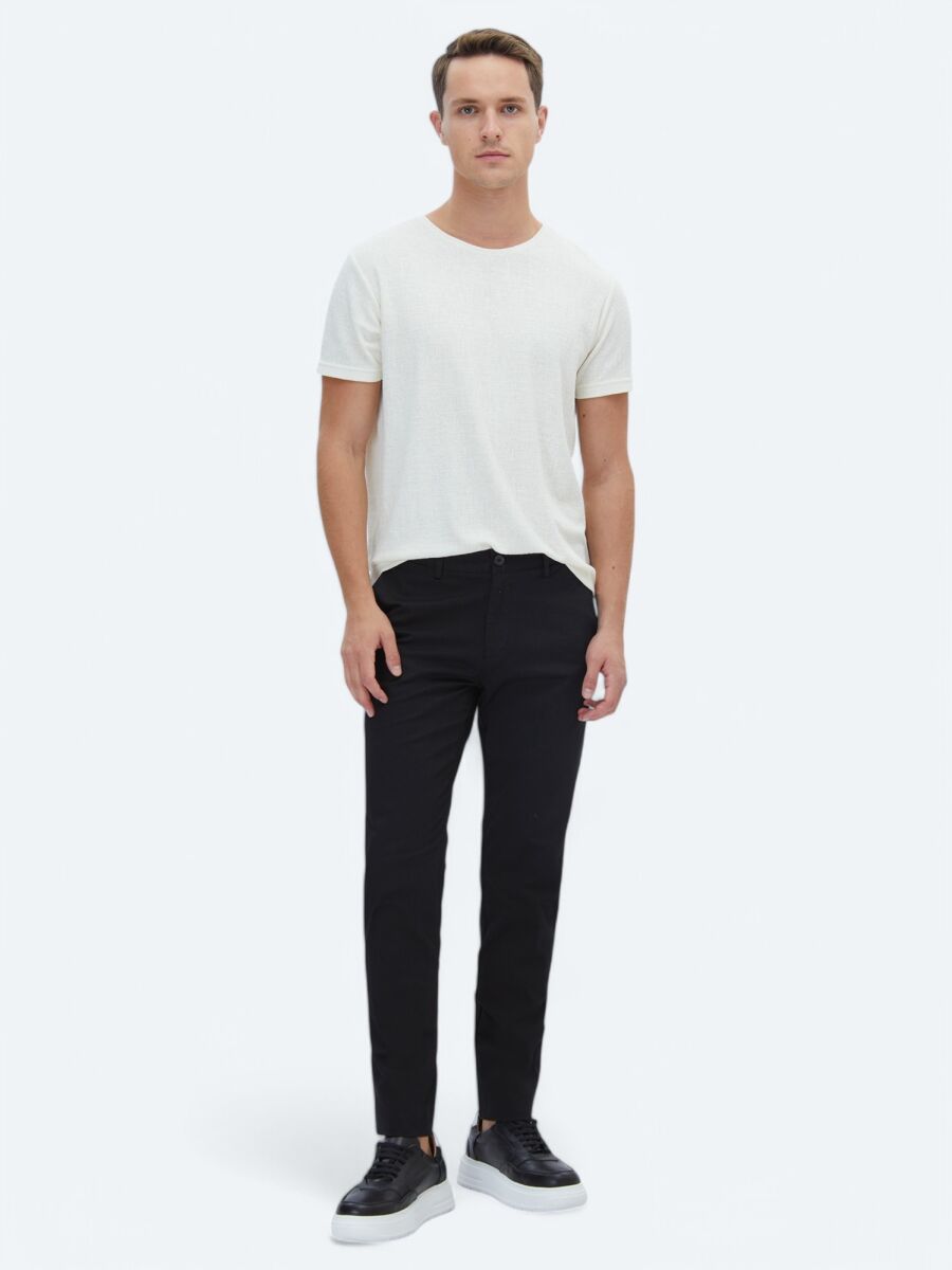 Black Weaving Regular Fit Casual Cotton Blended Trousers - 1