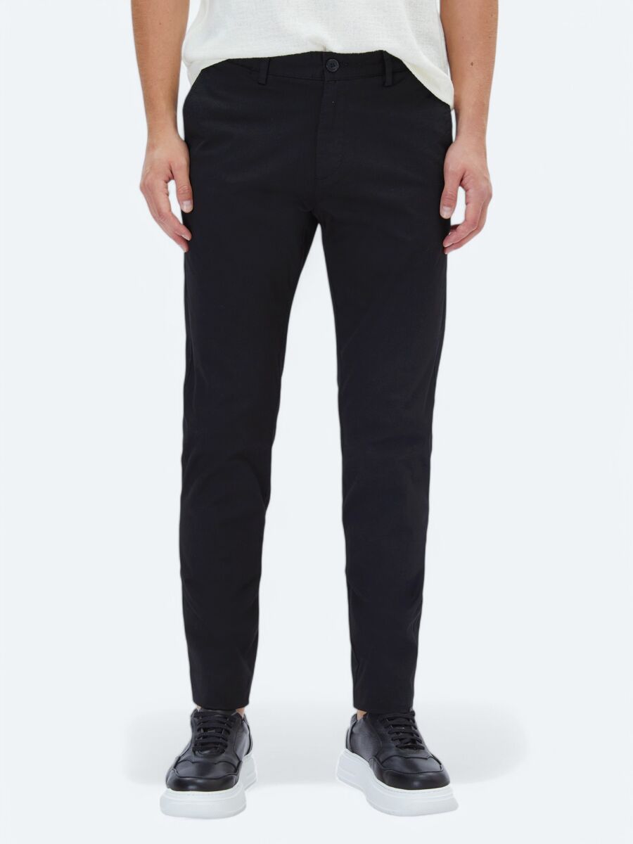 Black Weaving Regular Fit Casual Cotton Blended Trousers - 2