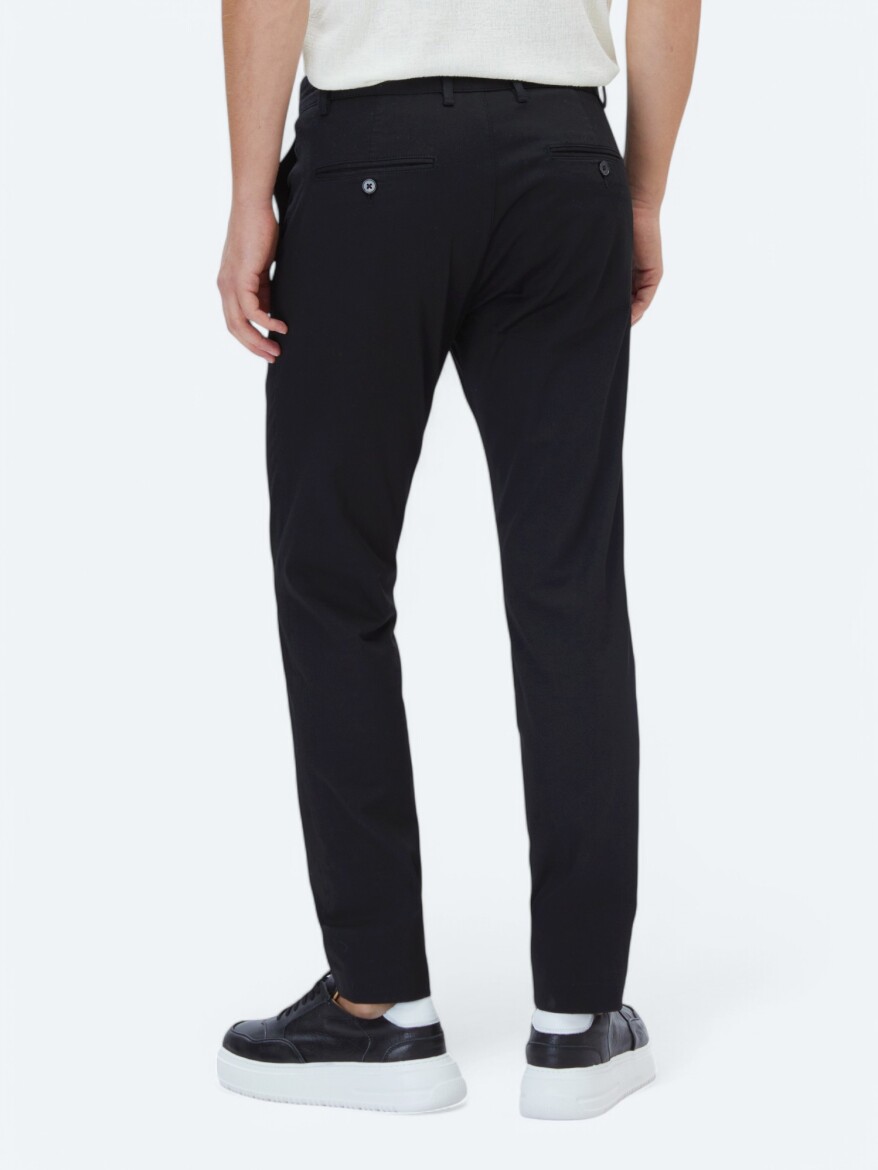 Black Weaving Regular Fit Casual Cotton Blended Trousers - 4