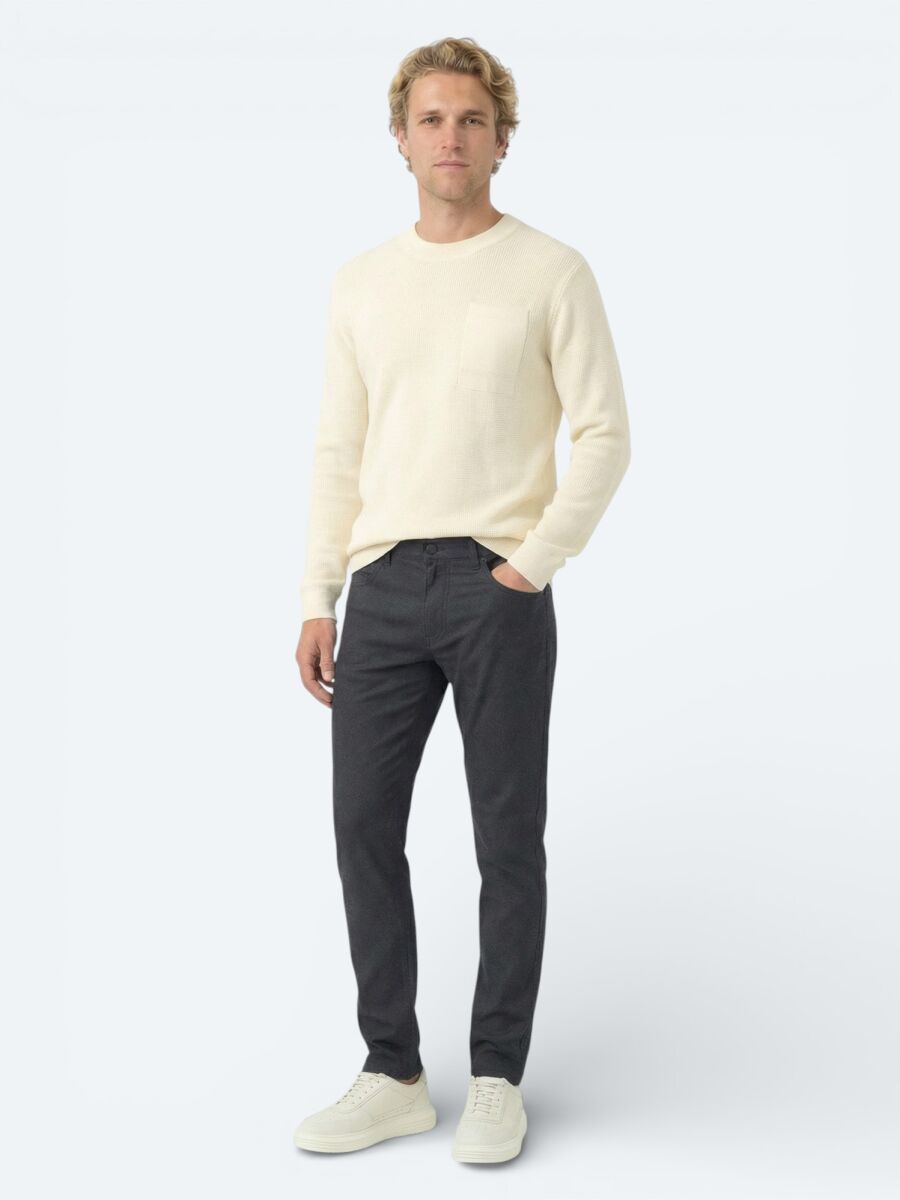 Black Weaving Regular Fit Casual Cotton Blended Trousers - 1