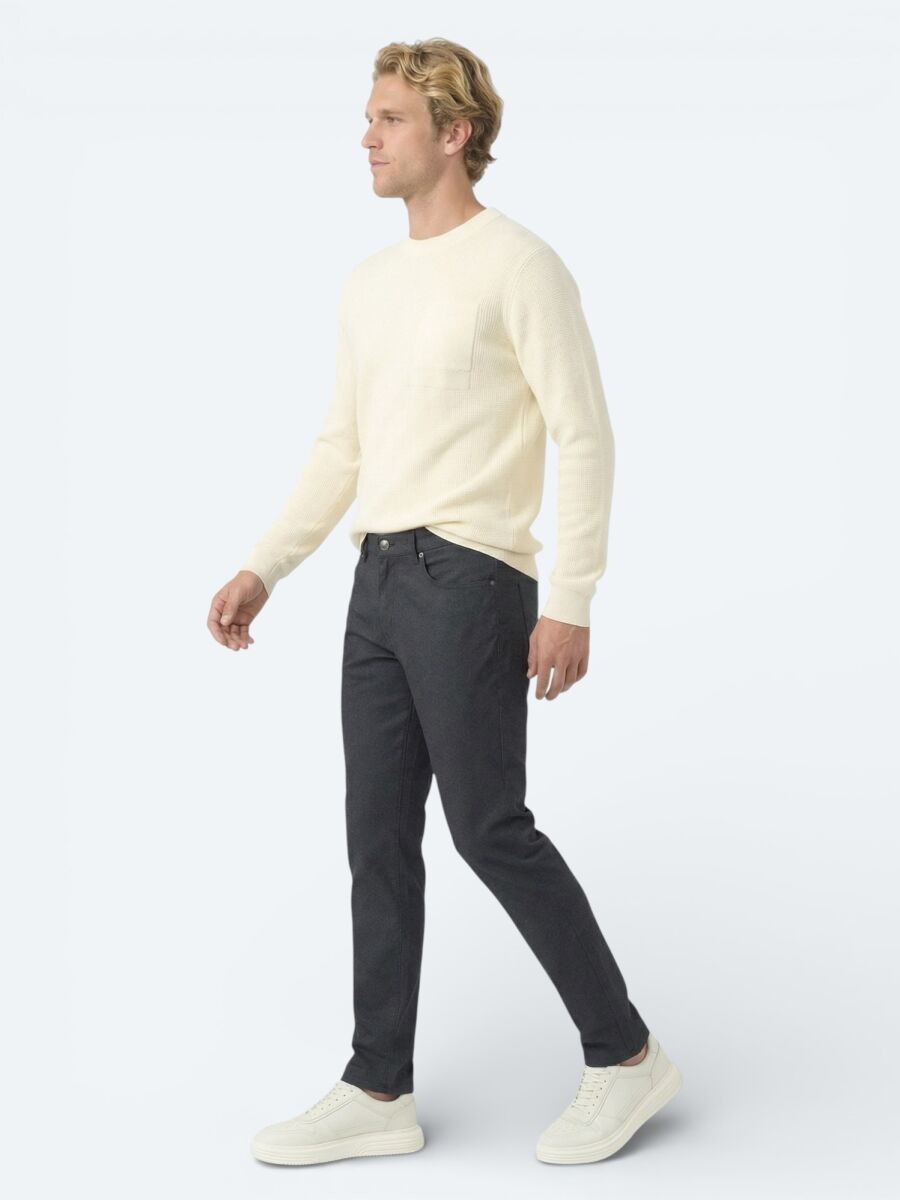 Black Weaving Regular Fit Casual Cotton Blended Trousers - 4