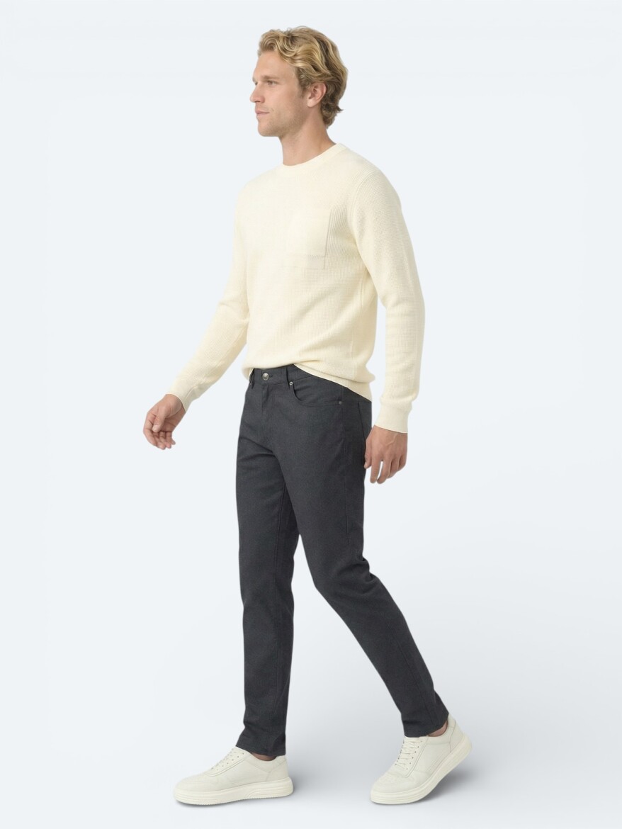 Black Weaving Regular Fit Casual Cotton Blended Trousers - 4