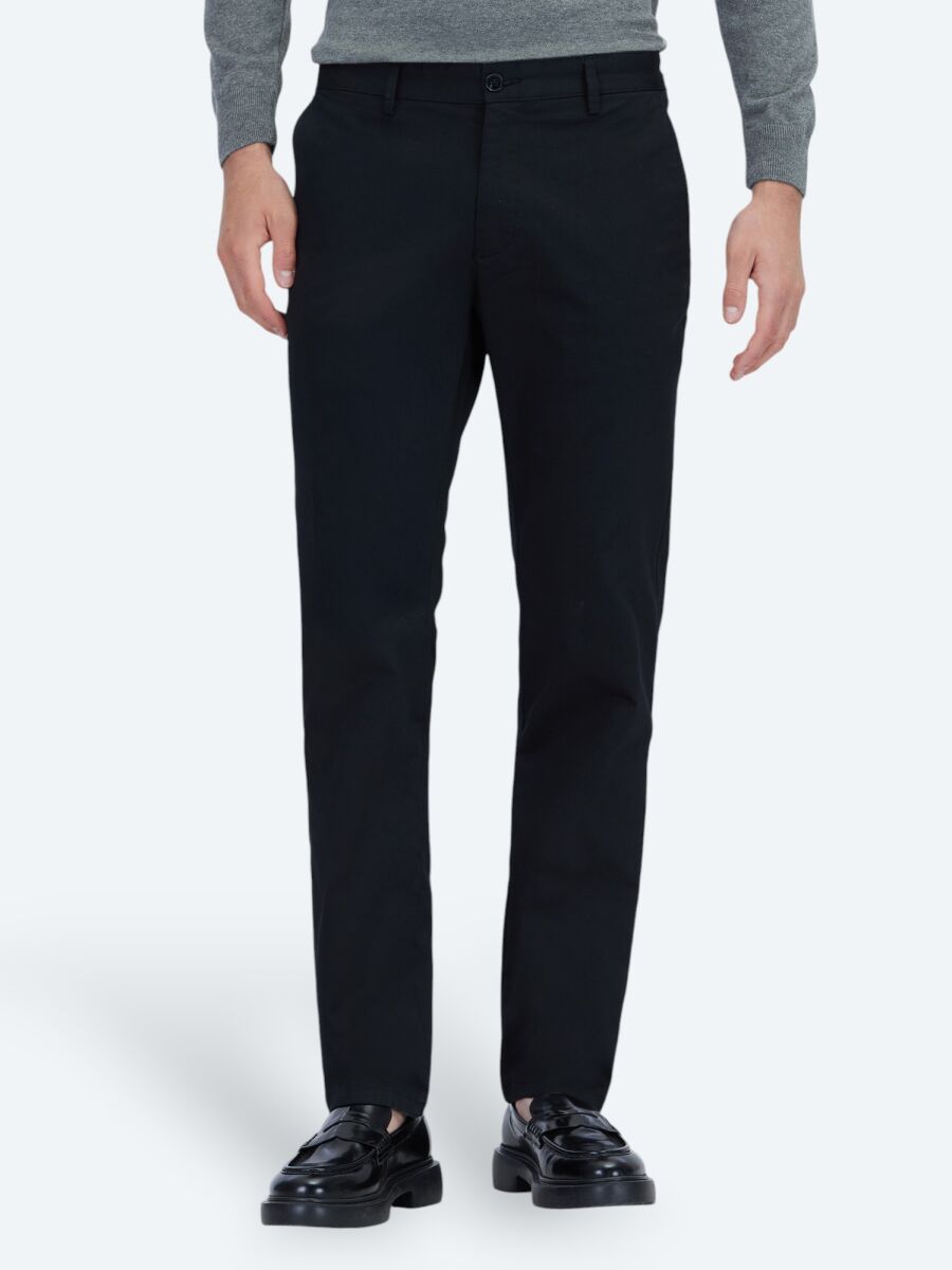 Black Weaving Regular Fit Casual Cotton Blended Trousers - 2