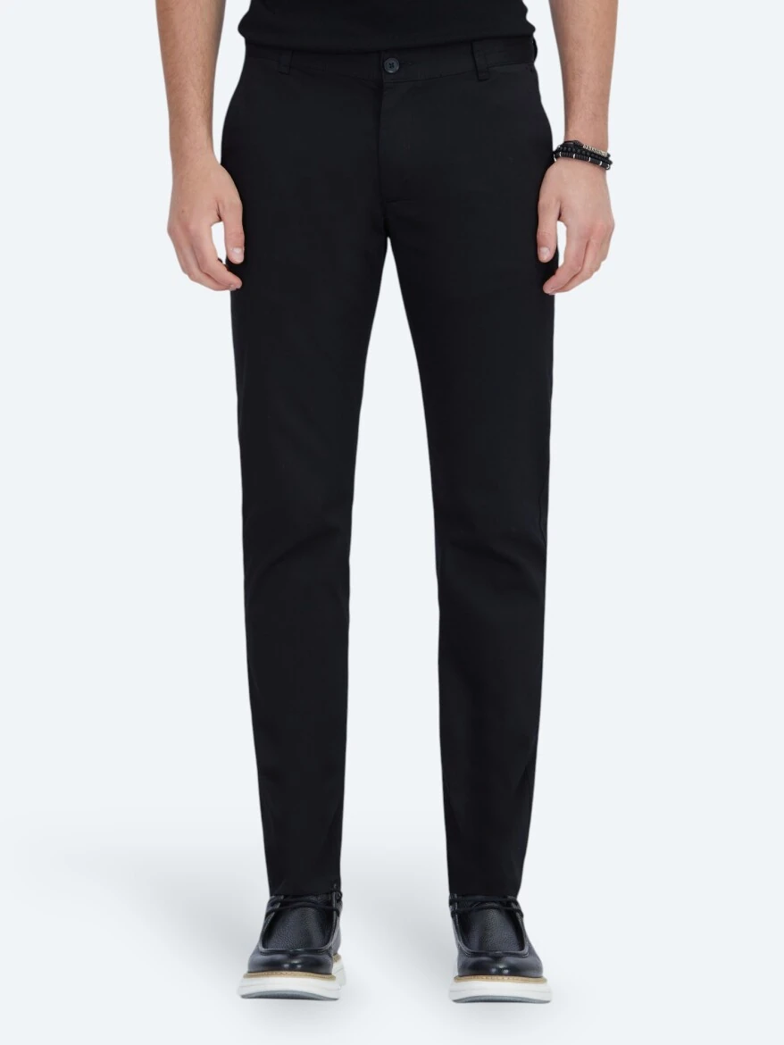 Black Weaving Regular Fit Casual Cotton Blended Trousers - KİP