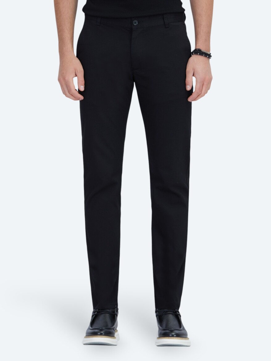 Black Weaving Regular Fit Casual Cotton Blended Trousers - 2
