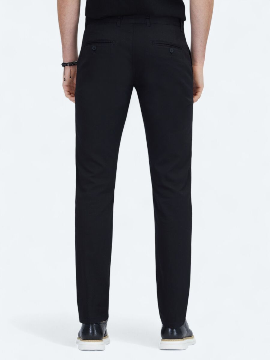 Black Weaving Regular Fit Casual Cotton Blended Trousers - 4