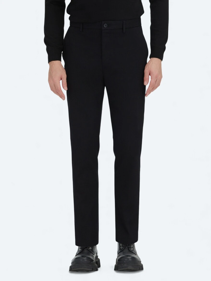 Black Weaving Regular Fit Casual Cotton Blended Trousers 