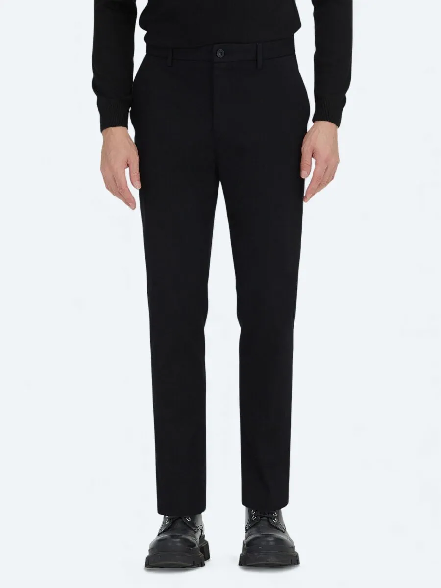 Black Weaving Regular Fit Casual Cotton Blended Trousers - 2