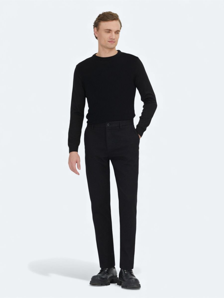 Black Weaving Regular Fit Casual Cotton Blended Trousers - 1