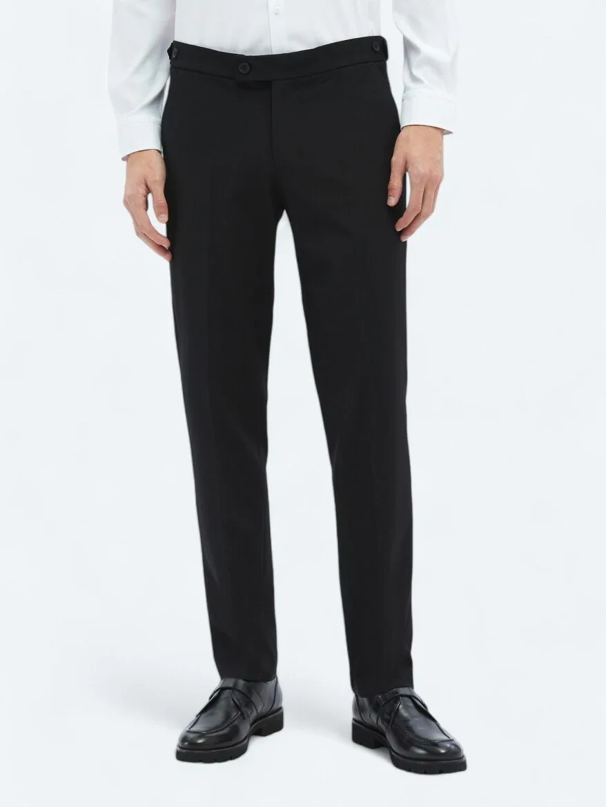Black Weaving Regular Fit Casual Trousers - 2