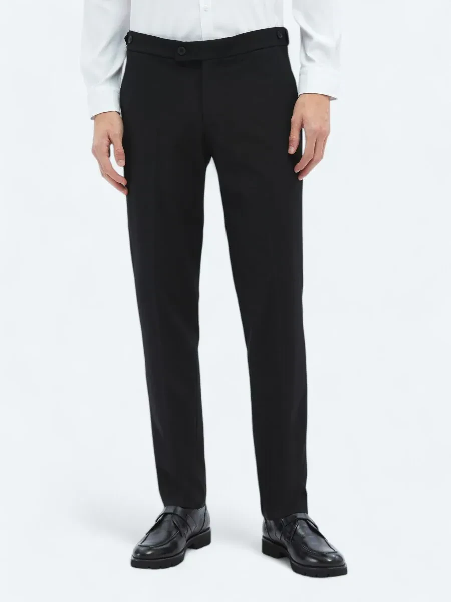 Black Weaving Regular Fit Casual Trousers - 2