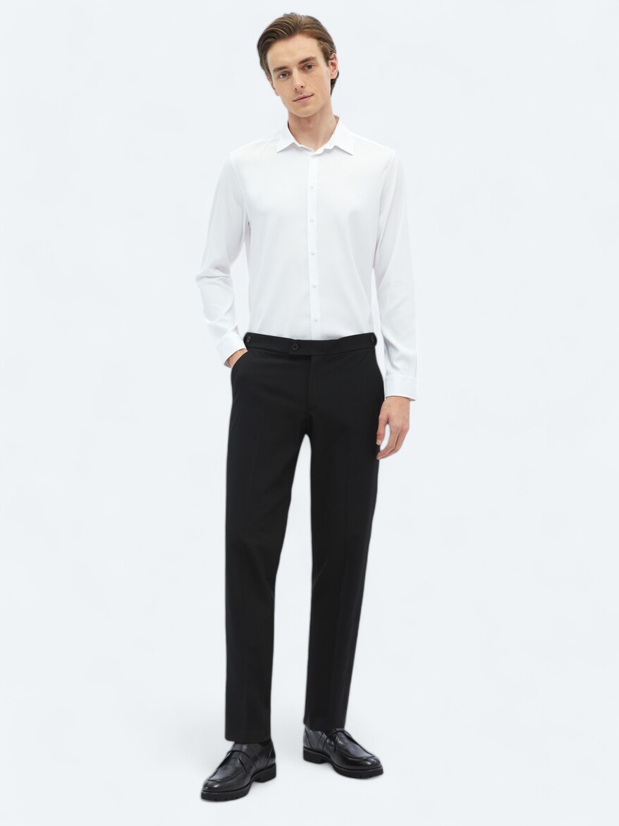 Black Weaving Regular Fit Casual Trousers - KİP