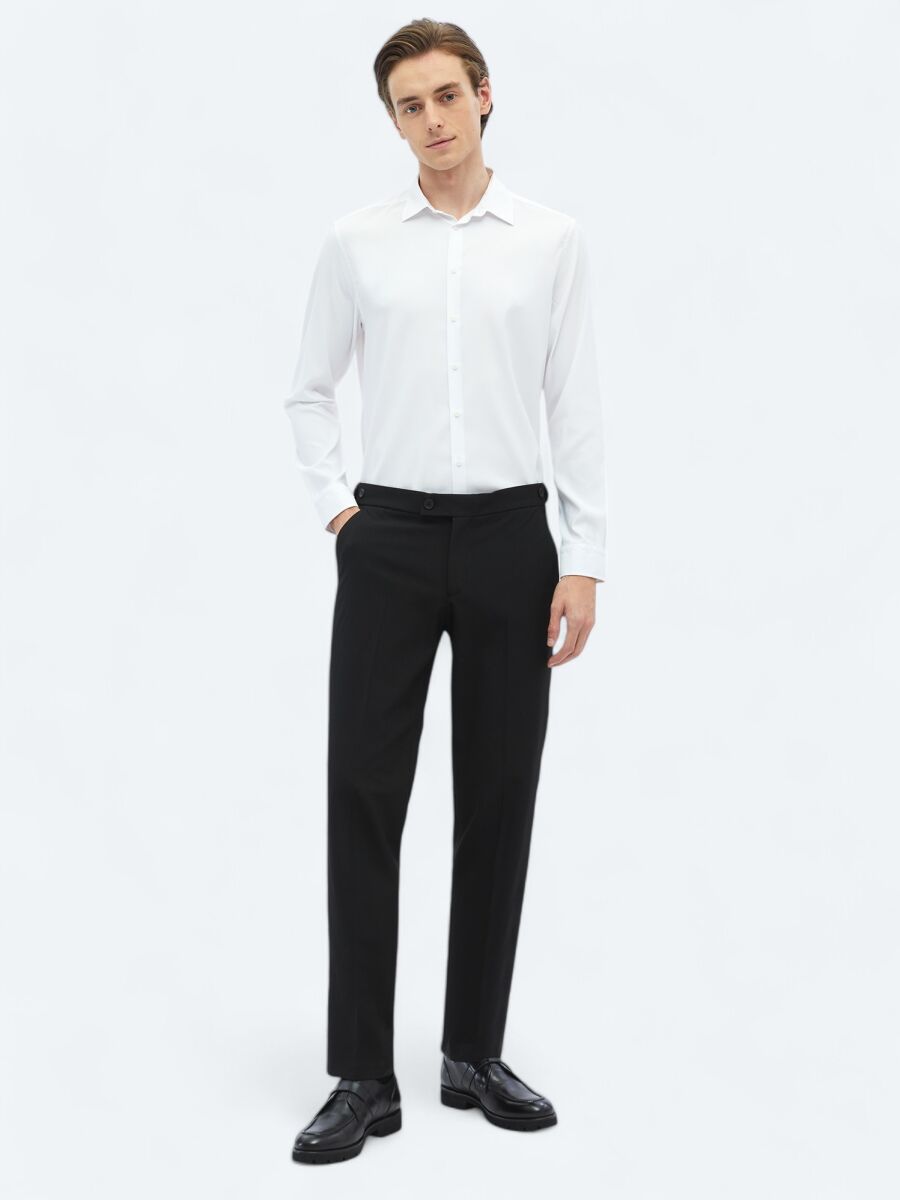 Black Weaving Regular Fit Casual Trousers - 1