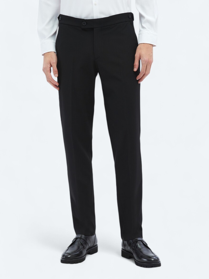 Black Weaving Regular Fit Casual Trousers - KİP