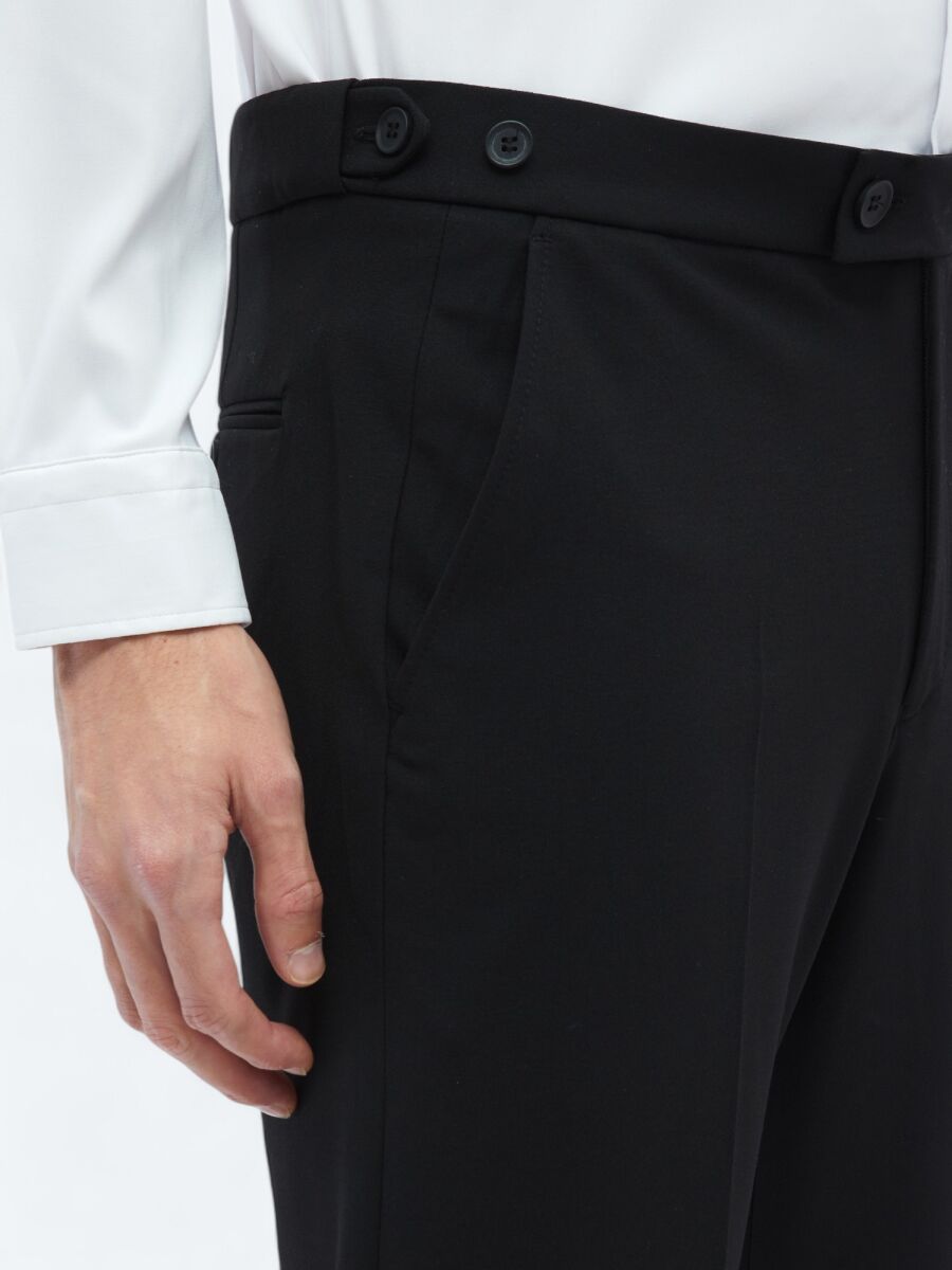 Black Weaving Regular Fit Casual Trousers - 3