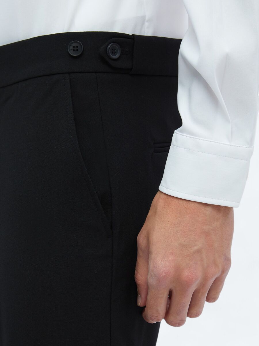 Black Weaving Regular Fit Casual Trousers - 4